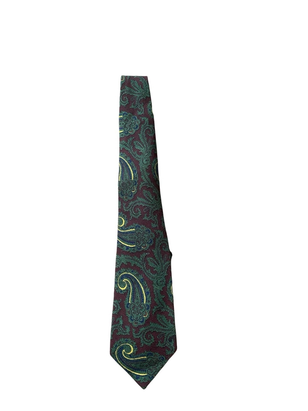 Vintage Polo Ralph Lauren Paisley Wool Tie Burgundy Green 56.5 L Made in USA